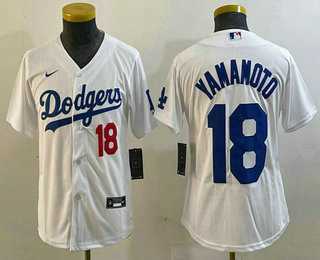 Youth Los Angeles Dodgers #18 Yoshinobu Yamamoto Number White Stitched Cool Base Nike Jersey->->MLB Jersey